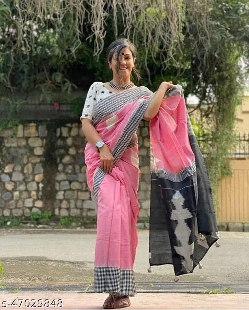  Elegant Jaipur Cotton Saree in Pink and Black